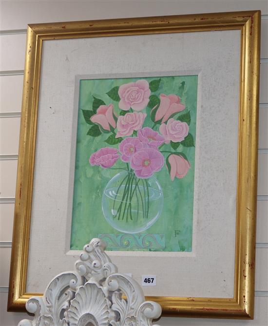 Modern British, oil on board, Still life of flowers in a glass vase, monogrammed FB, 38 x 27cm